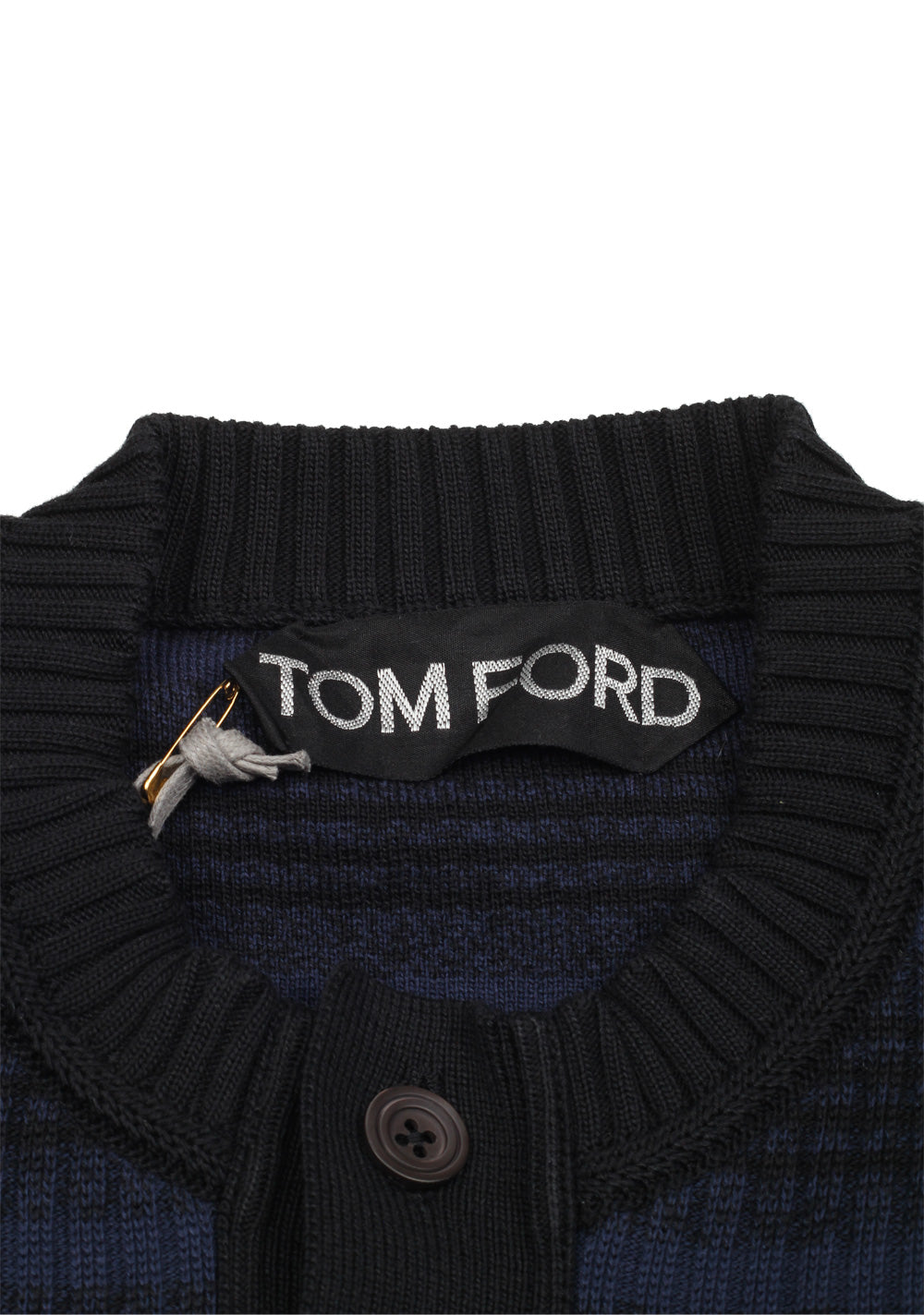 TOM FORD Black Blue Long Sleeve Henley Sweater Size 48 / 38R U.S. In Silk Blend