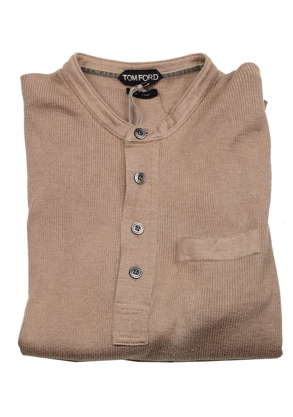 TOM FORD Brown Long Sleeve Henley Sweater Size 48 / 38R U.S. In Silk Blend