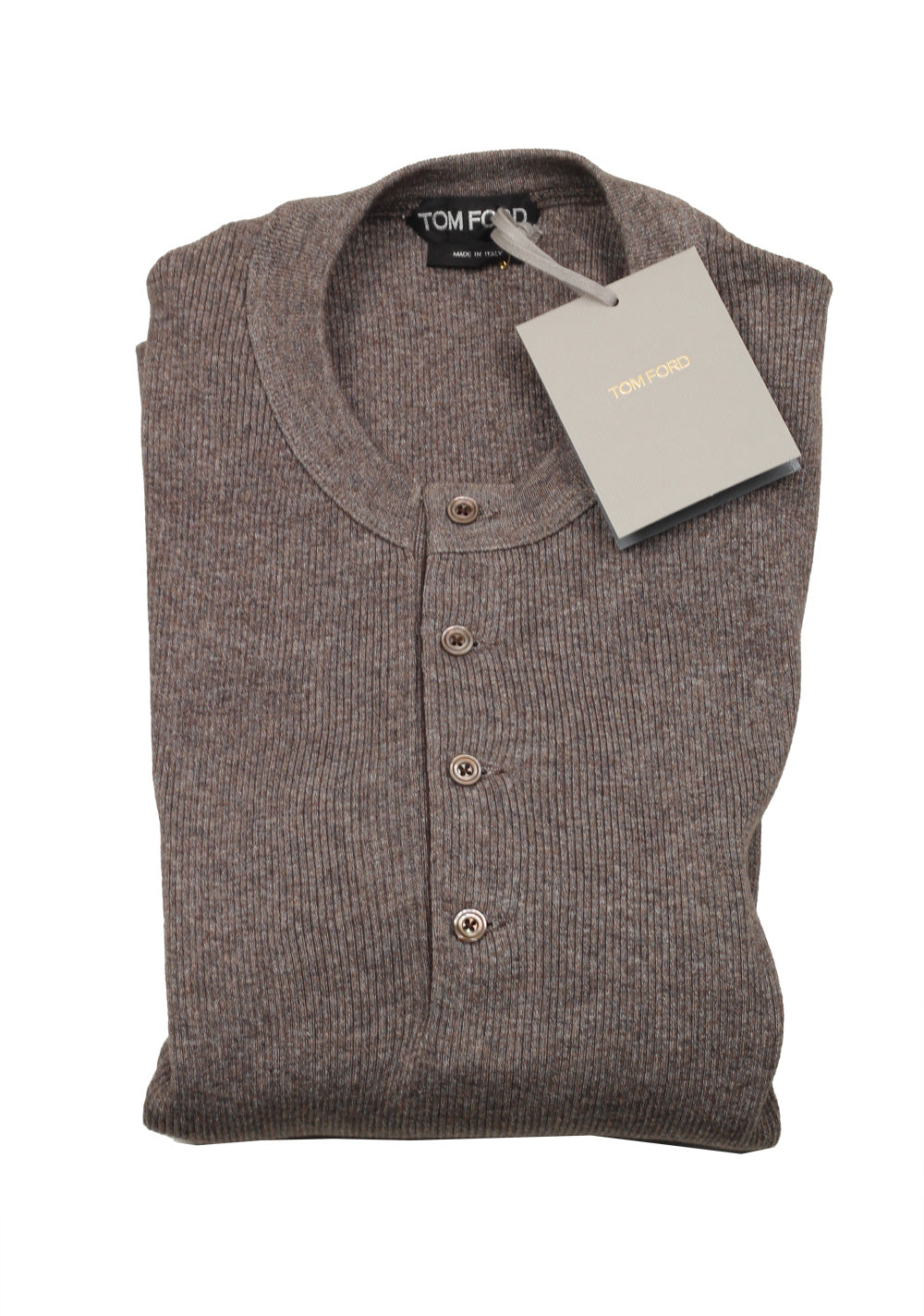 TOM FORD Gray Long Sleeve Henley Sweater Size 48 / 38R U.S. In Cotton