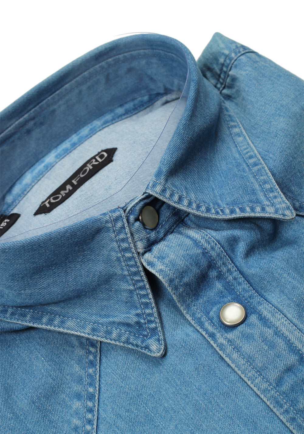 TOM FORD Solid Blue Denim Casual Shirt Size 40 / 15,75 U.S.