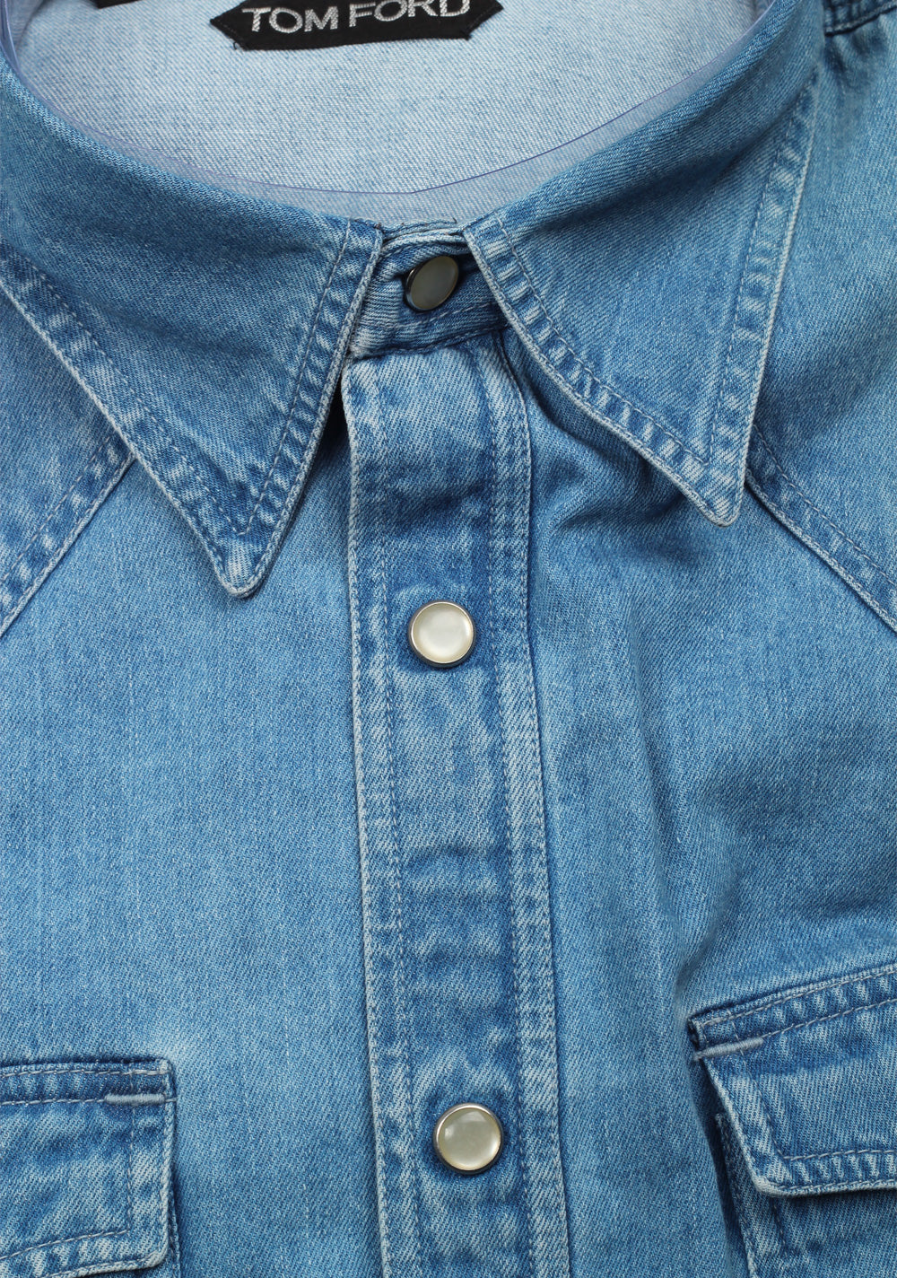 TOM FORD Solid Blue Denim Casual Shirt Size 40 / 15,75 U.S.