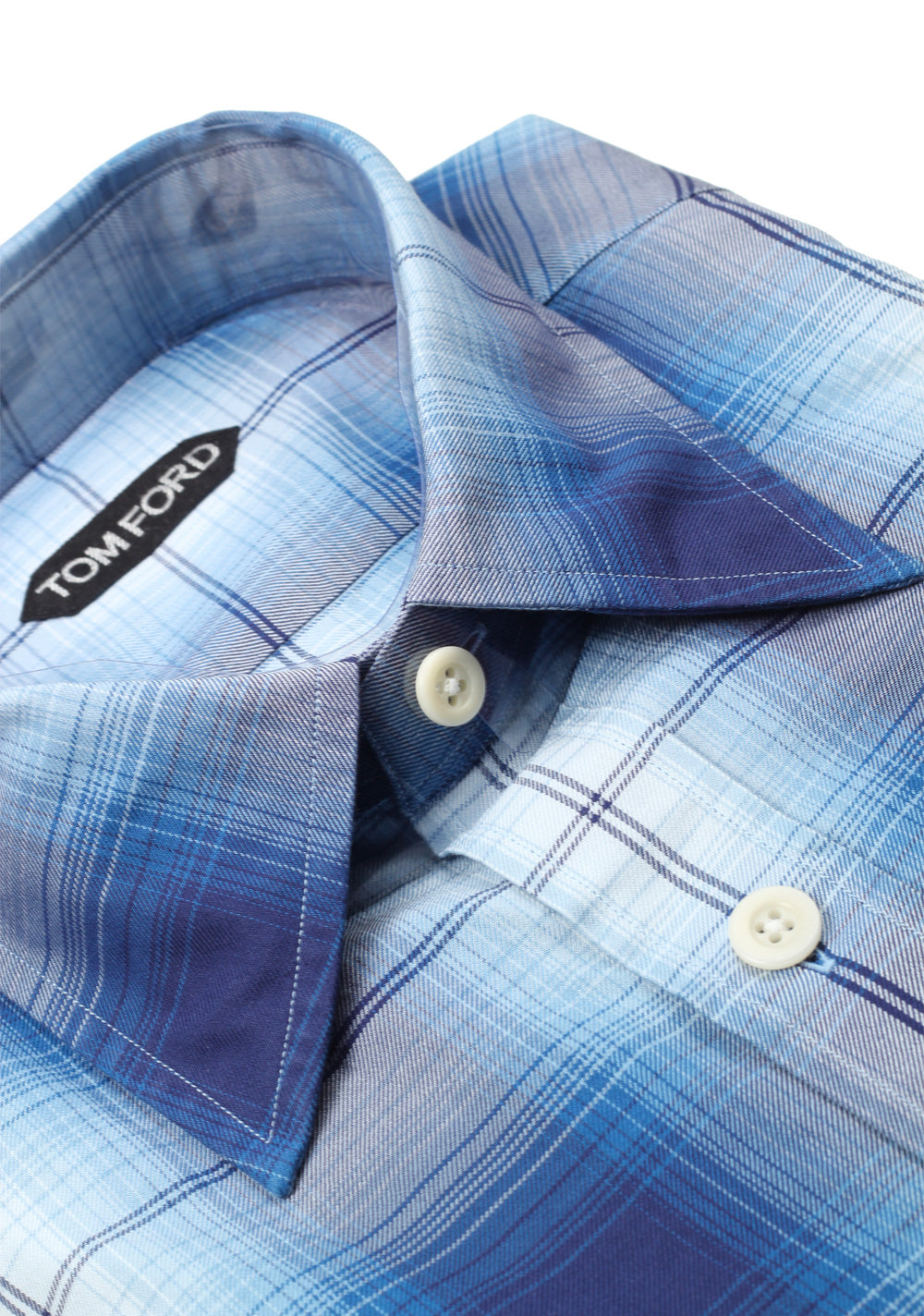 TOM FORD Checked White Blue Dress Shirt Size 40 / 15,75 U.S.
