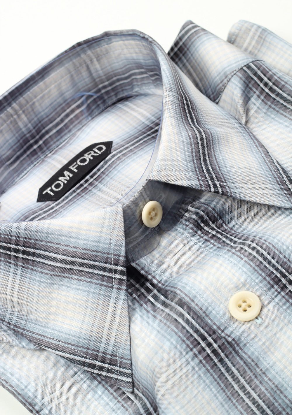 TOM FORD Checked White Blue Dress Shirt Size 40 / 15,75 U.S.