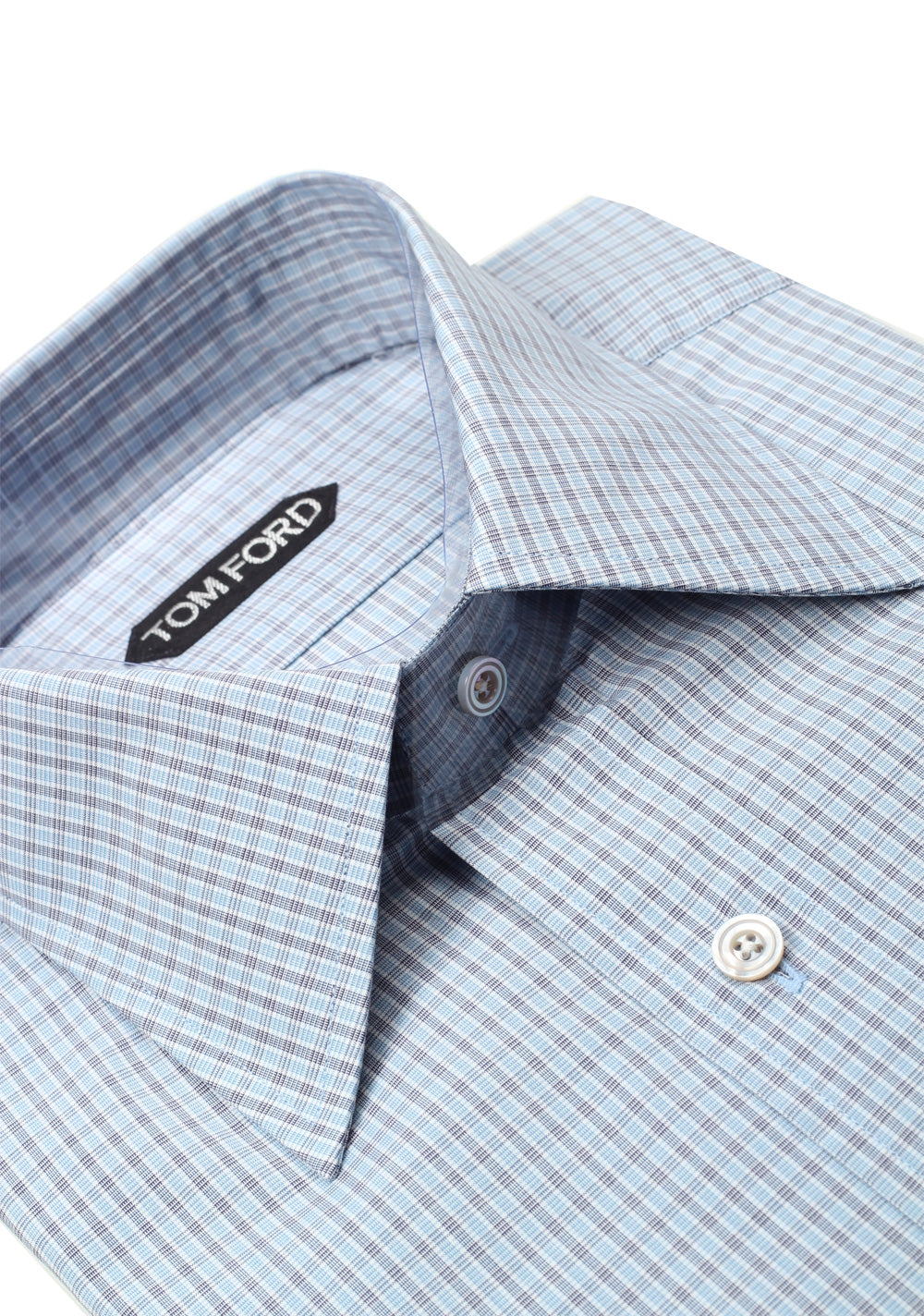 TOM FORD Checked White Blue Dress Shirt Size 40 / 15,75 U.S.