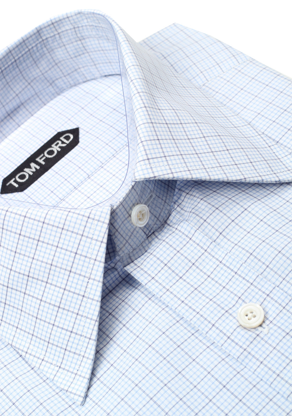 TOM FORD Checked White Blue Dress Shirt Size 40 / 15,75 U.S.