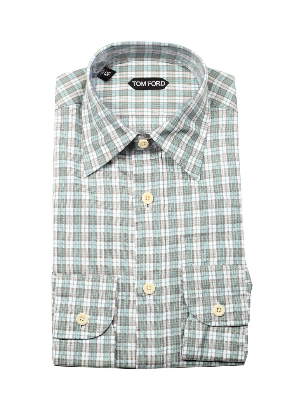 TOM FORD Checked Green Dress Shirt Size 40 / 15,75 U.S.