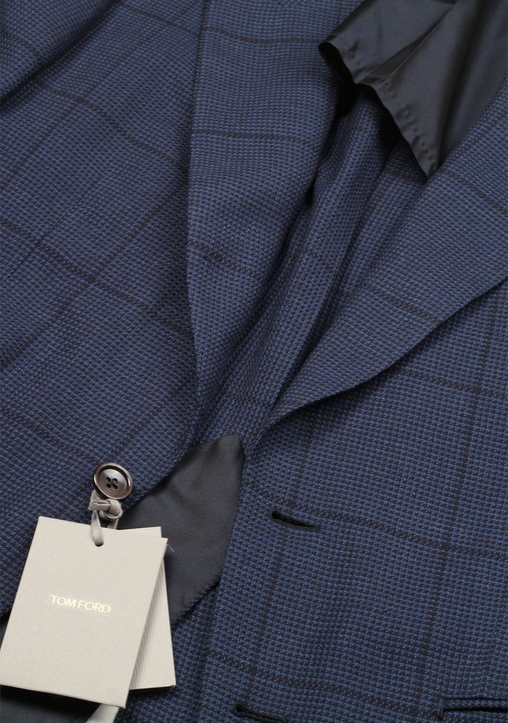 TOM FORD Shelton Checked Blue Sport Coat Size 54 / 44R In Silk