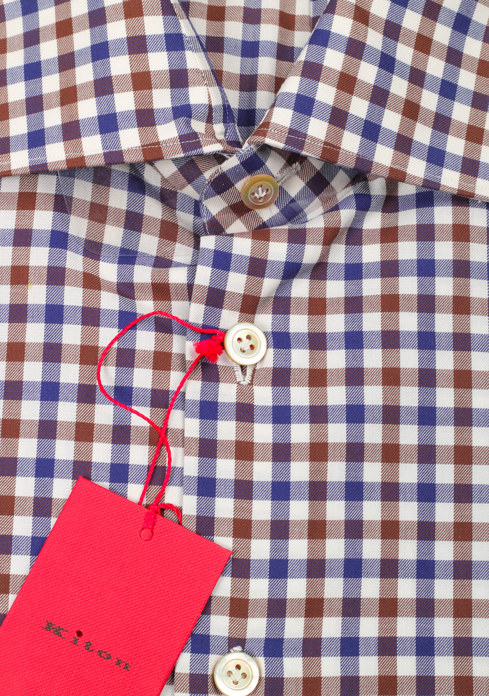 Kiton Checked White Blue Brown Shirt 43 / 17 U.S.
