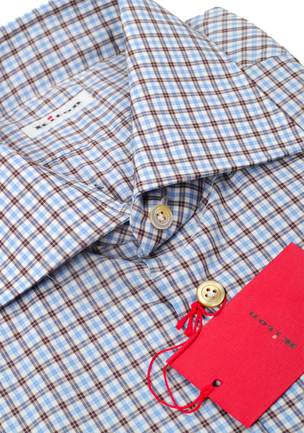 Kiton Checked White Blue Brown Shirt 42 / 16,5 U.S.