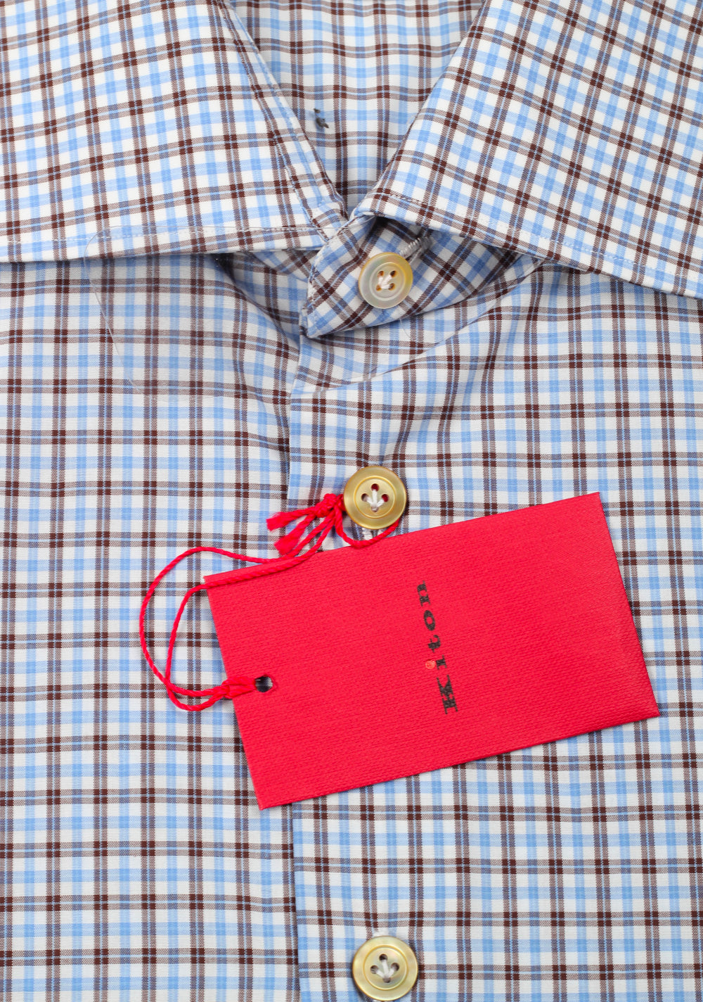 Kiton Checked White Blue Brown Shirt 42 / 16,5 U.S.