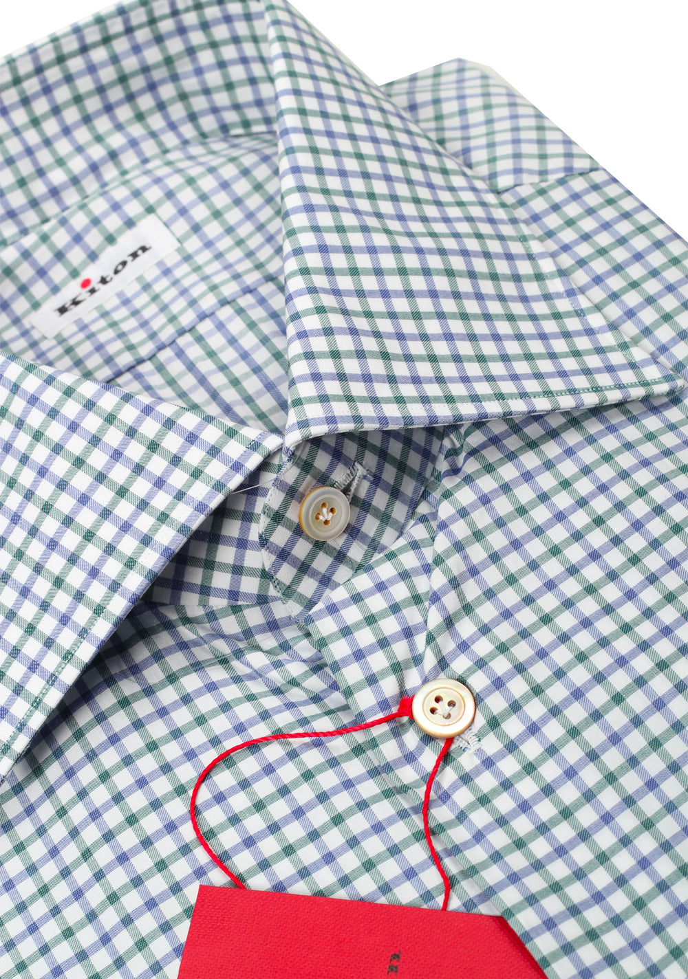 Kiton Checked White Blue Green Shirt 42 / 16,5 U.S.