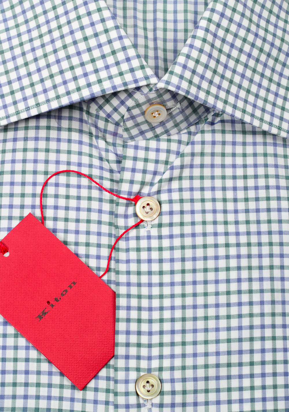Kiton Checked White Blue Green Shirt 42 / 16,5 U.S.