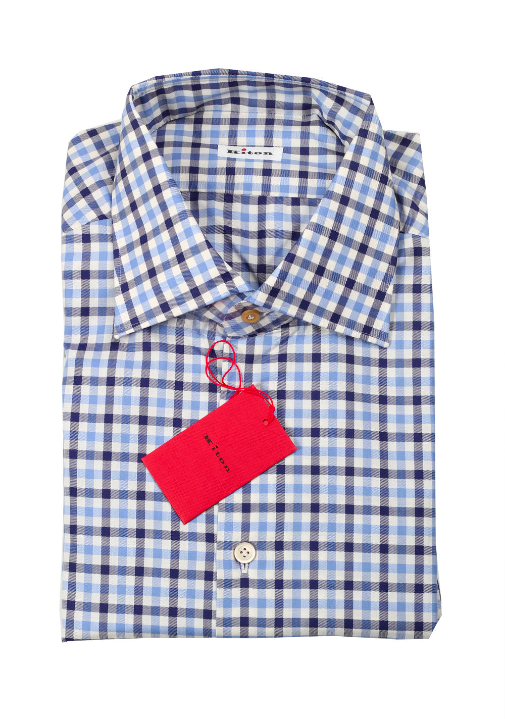 Kiton Checked White Blue Shirt Size 44 / 17,5 U.S.