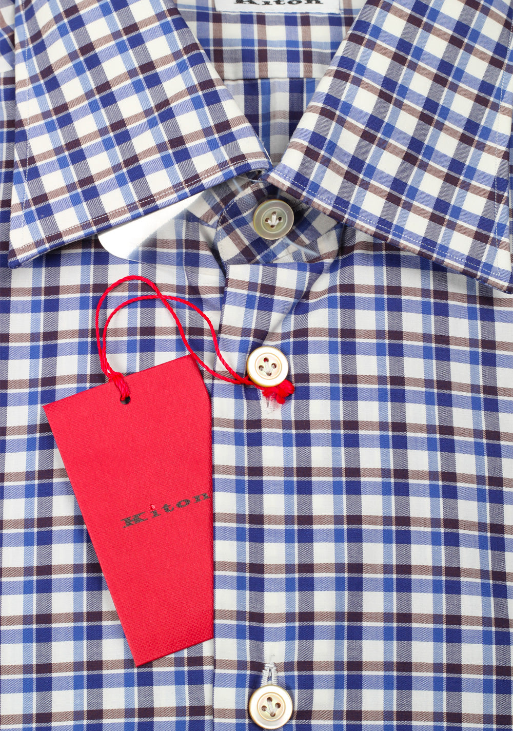 Kiton Checked White Blue Brown Shirt Size 41 / 16 U.S.