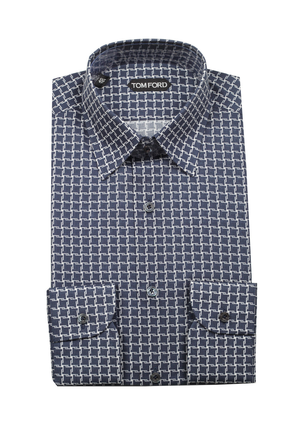 TOM FORD Patterned White Blue Dress Shirt Size 40 / 15,75 U.S.