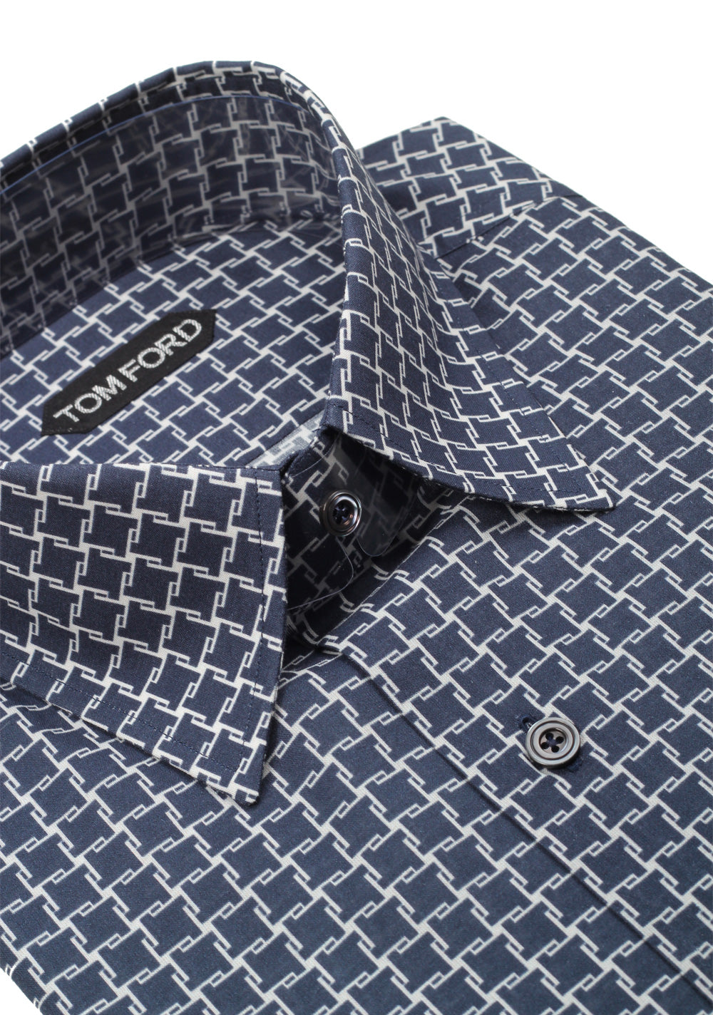 TOM FORD Patterned White Blue Dress Shirt Size 40 / 15,75 U.S.