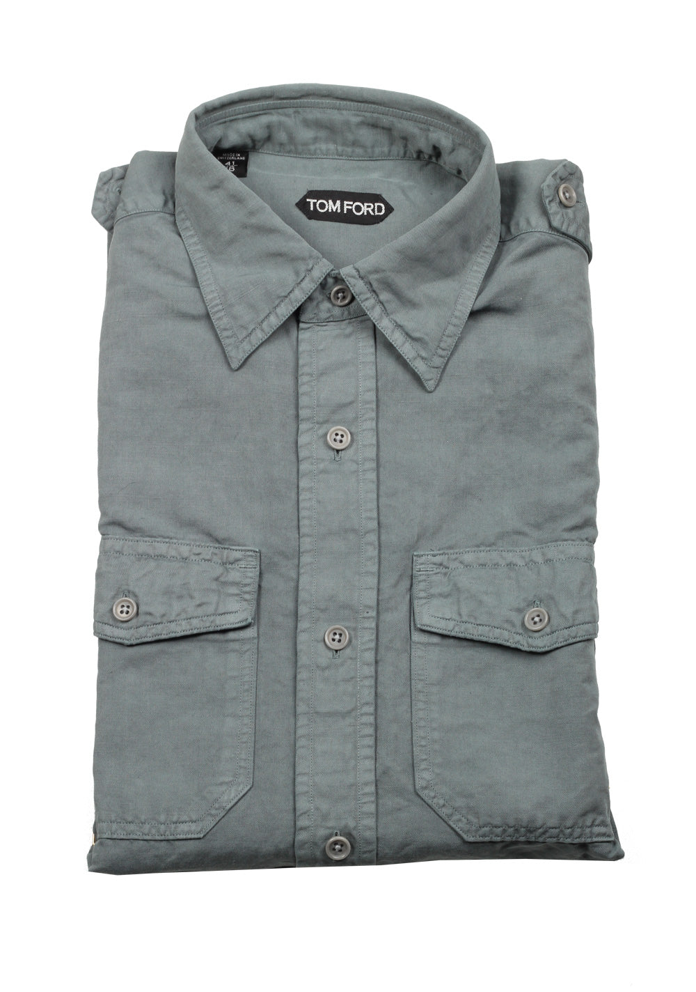 TOM FORD Solid Green Casual Shirt Size 41 / 16 U.S.