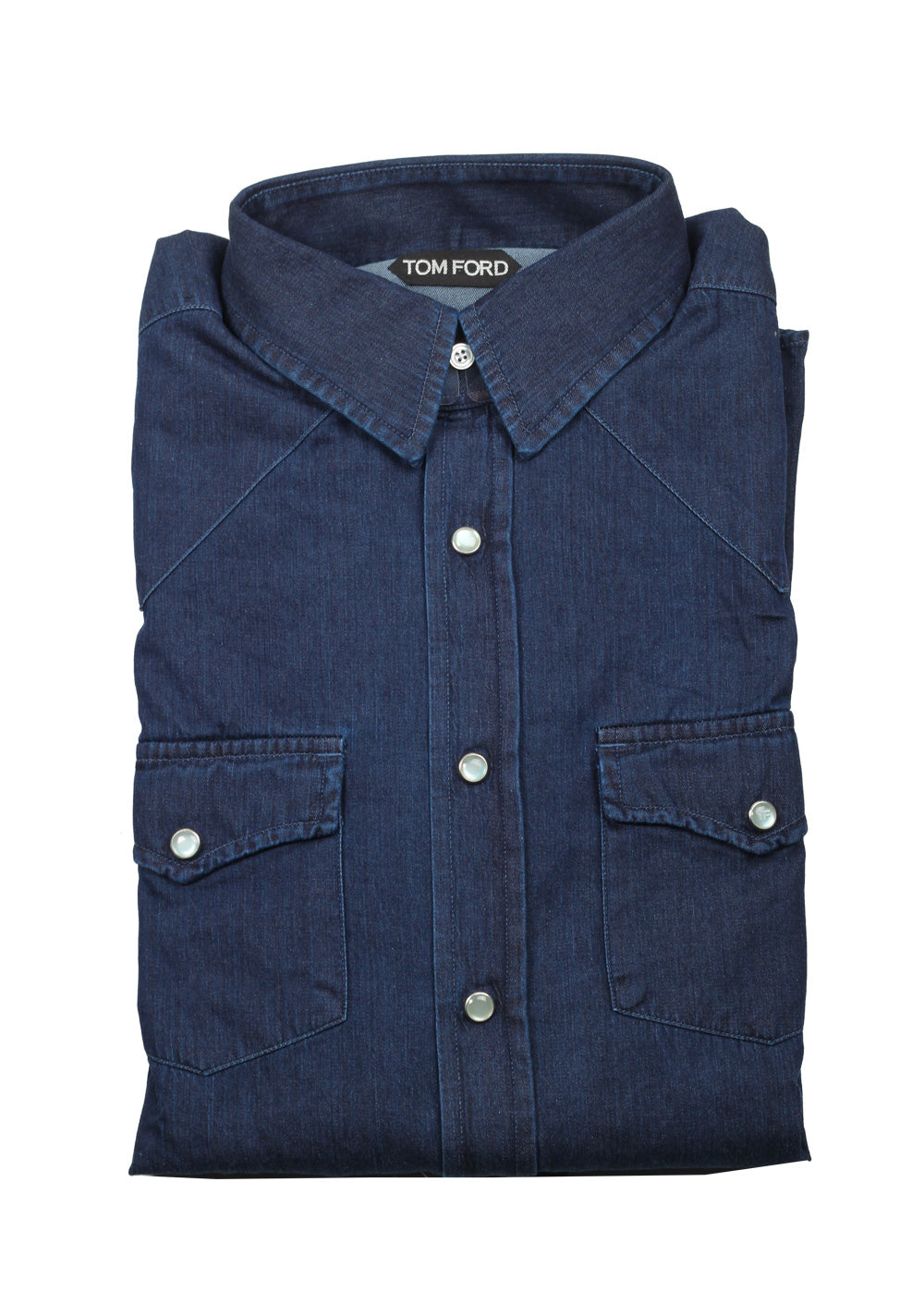 TOM FORD Solid Blue Denim Casual Shirt Size 41 / 16 U.S.