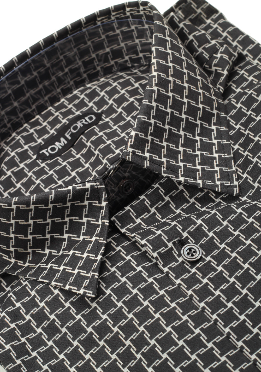 TOM FORD Patterned Black Dress Shirt Size 44 / 17,5 U.S.