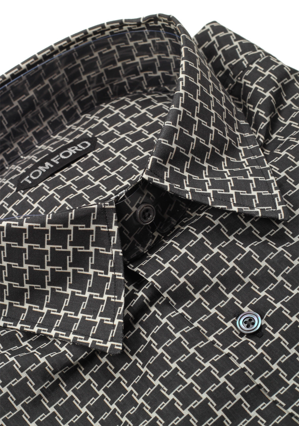 TOM FORD Patterned Black Dress Shirt Size 45 / 17,75 U.S.