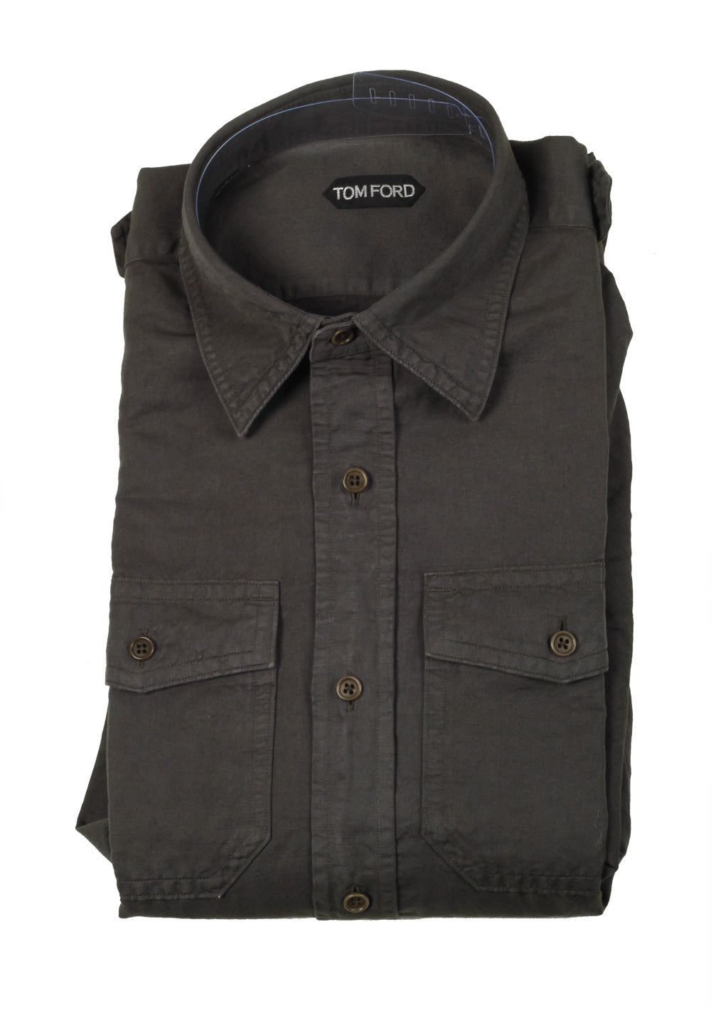 TOM FORD Solid Greenish Brown Casual Shirt Size 44 / 17,5 U.S.