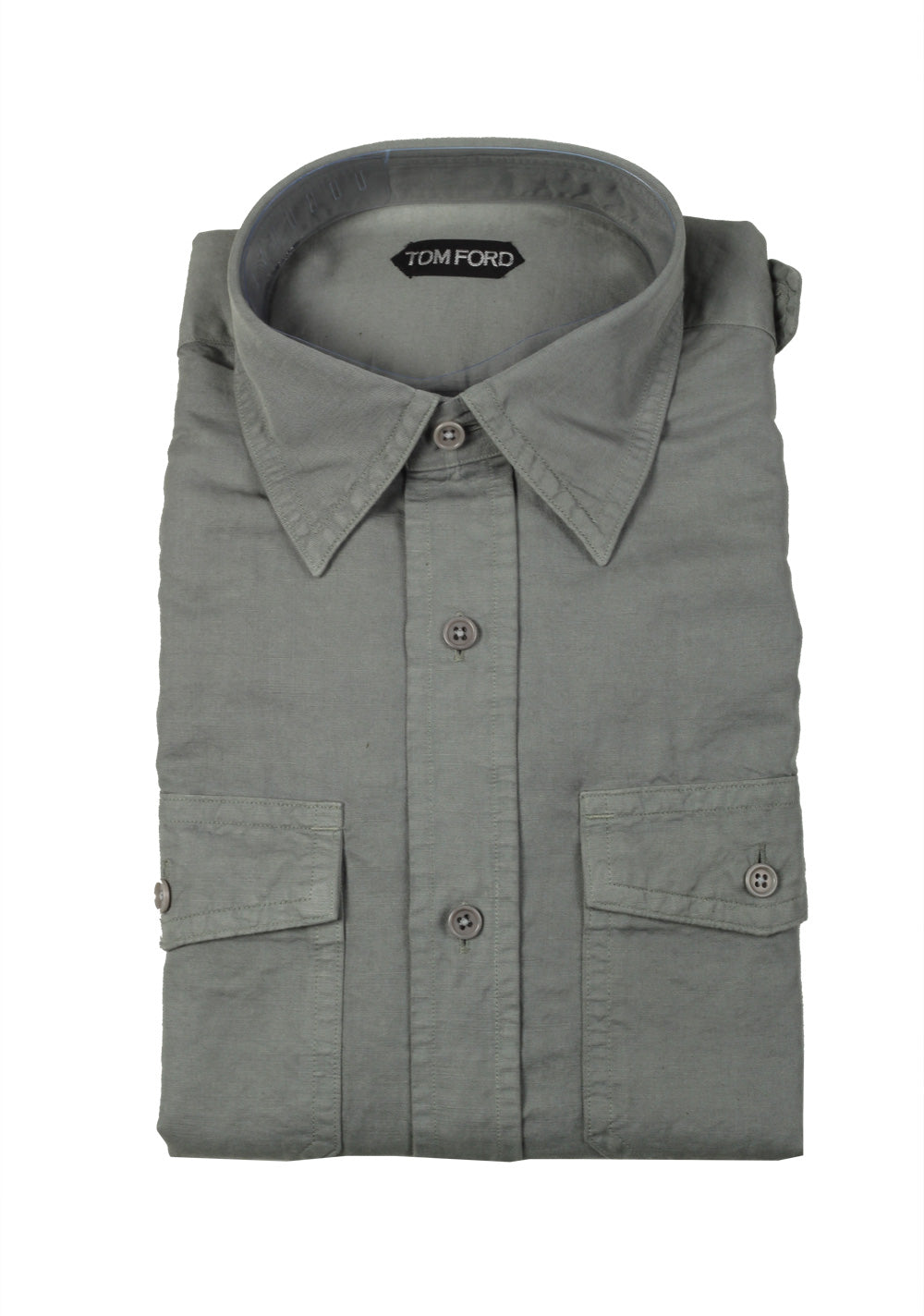 TOM FORD Solid Green Casual Shirt Size 38 / 15 U.S.