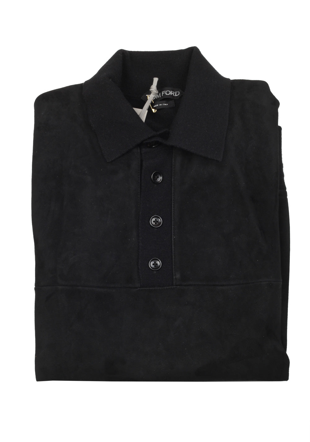 TOM FORD Black Suede Long Sleeve Polo Size 48 / 38R U.S. In Cashmere