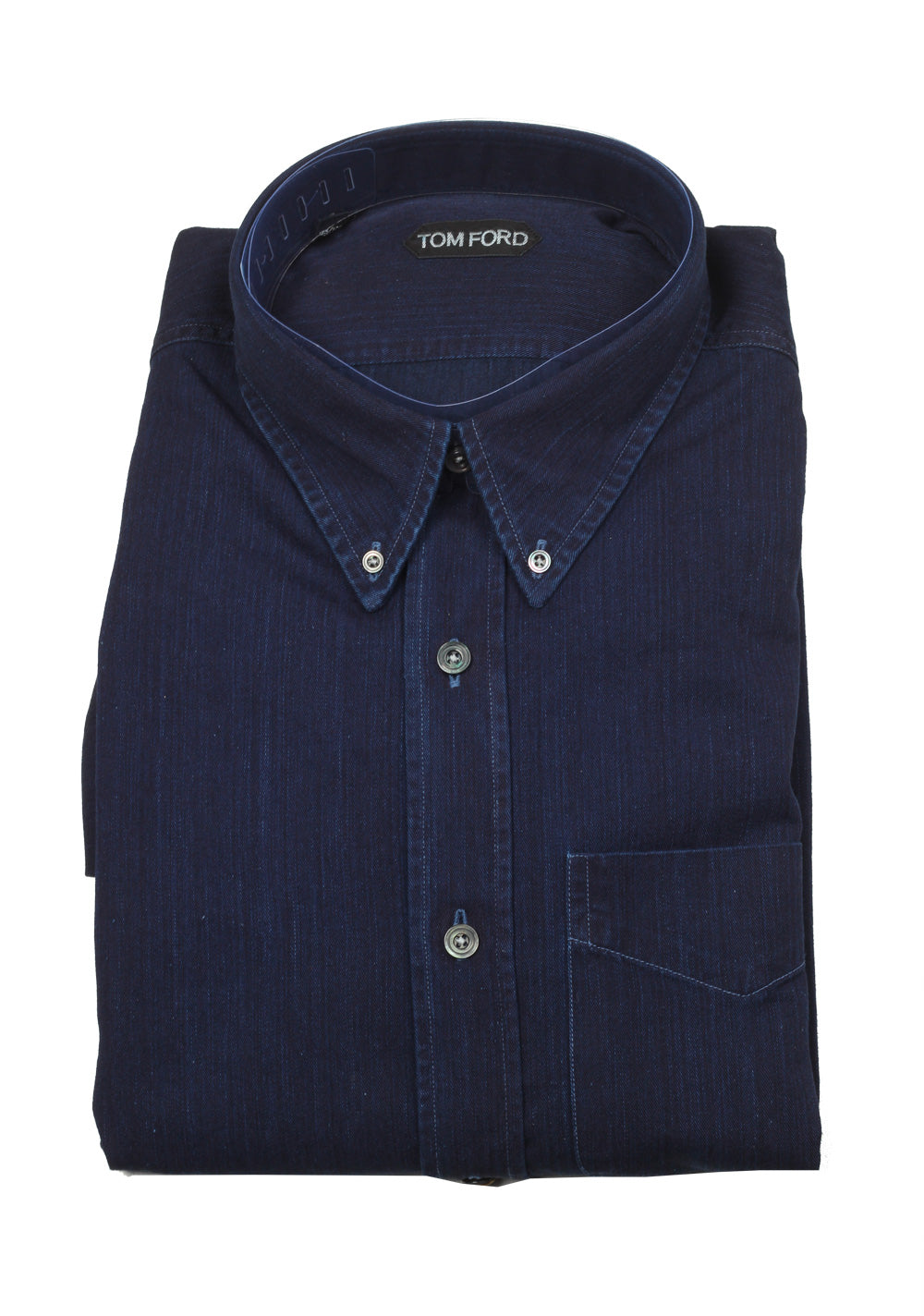 TOM FORD Solid Blue Denim Casual Button Down Shirt Size 44 / 17,5 U.S.