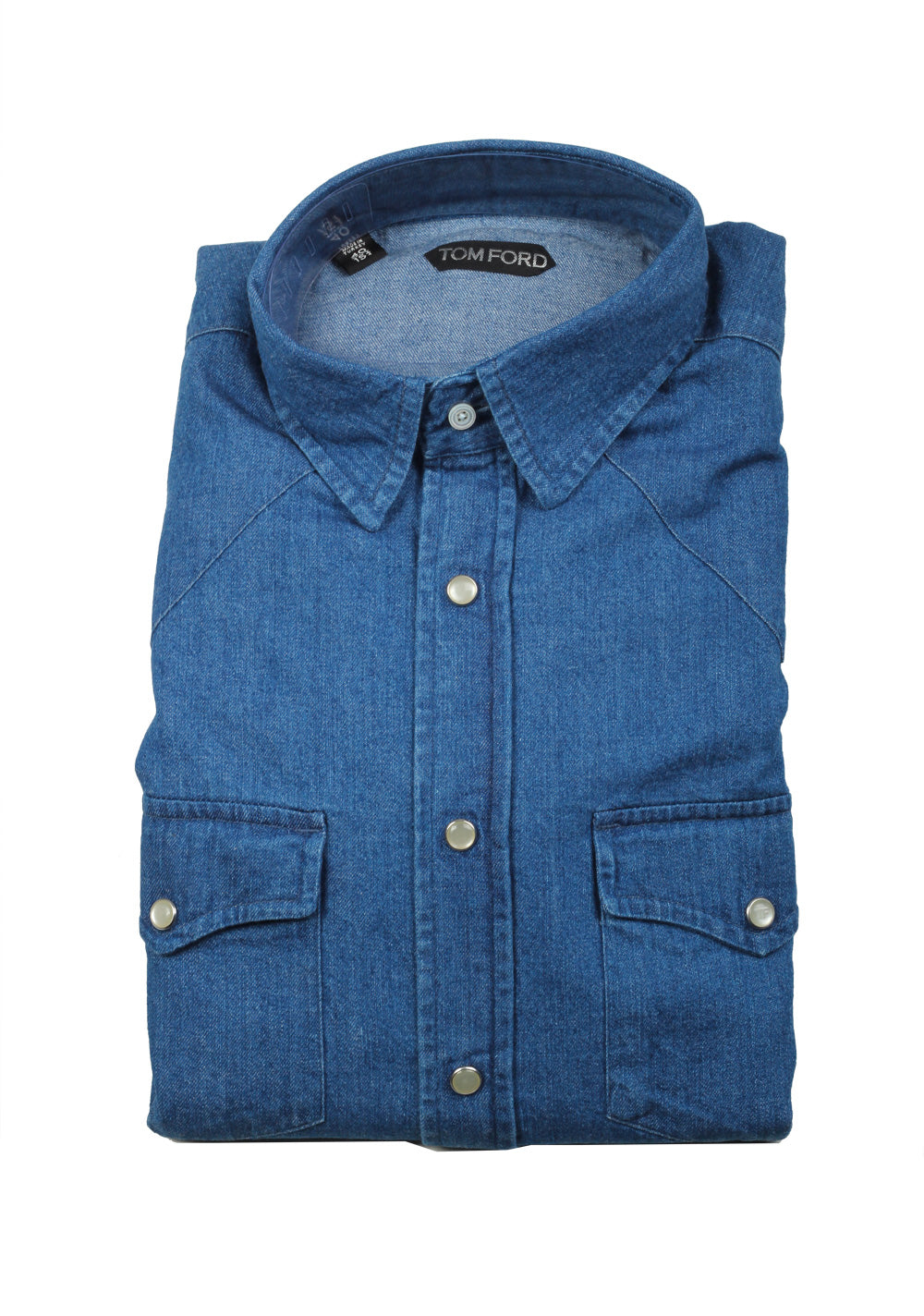 TOM FORD Solid Blue Denim Western Casual Shirt Size 40 / 15,75 U.S.