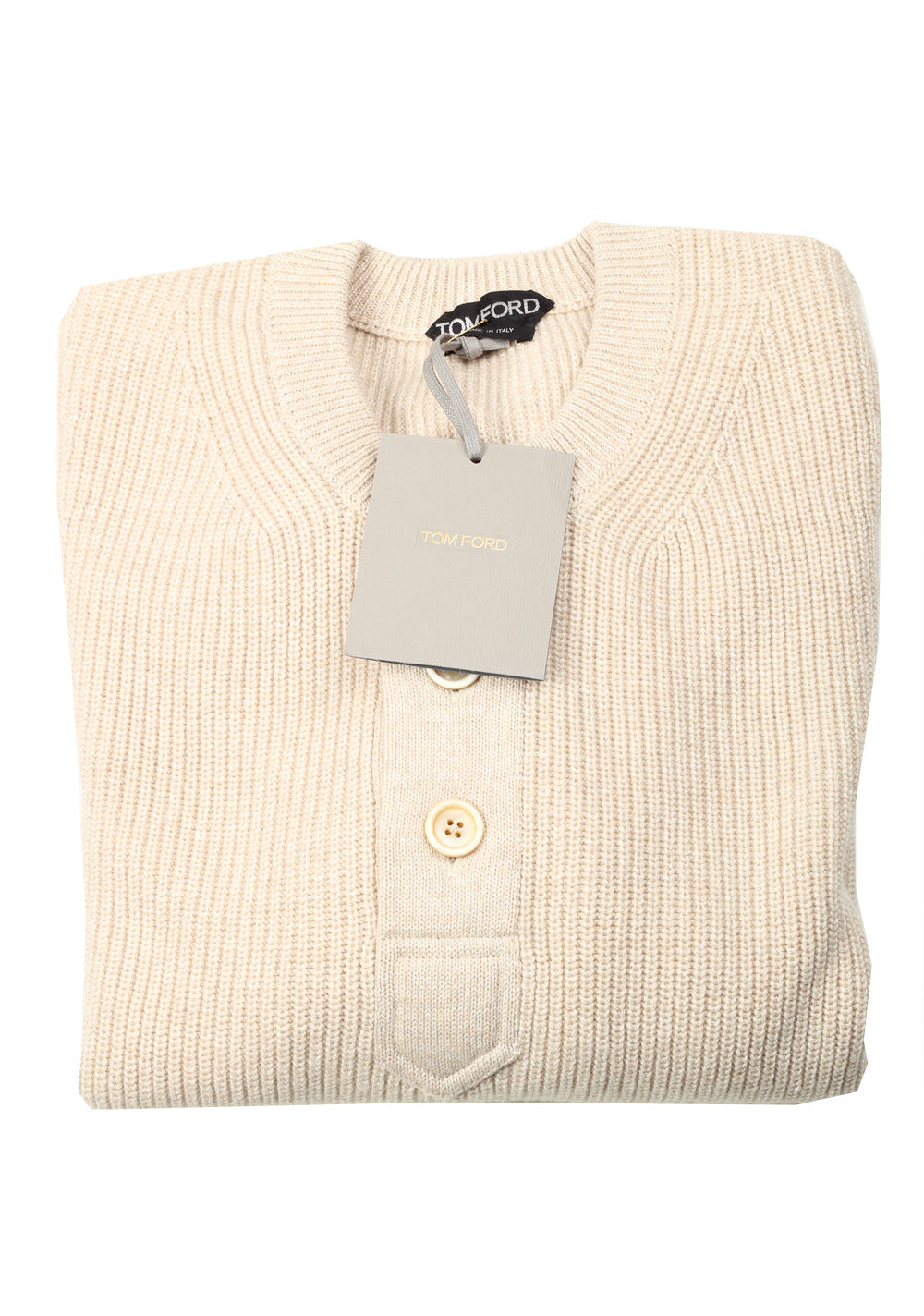 TOM FORD Off White Long Sleeve Henley Sweater Size 48 / 38R U.S. In Cashmere Blend