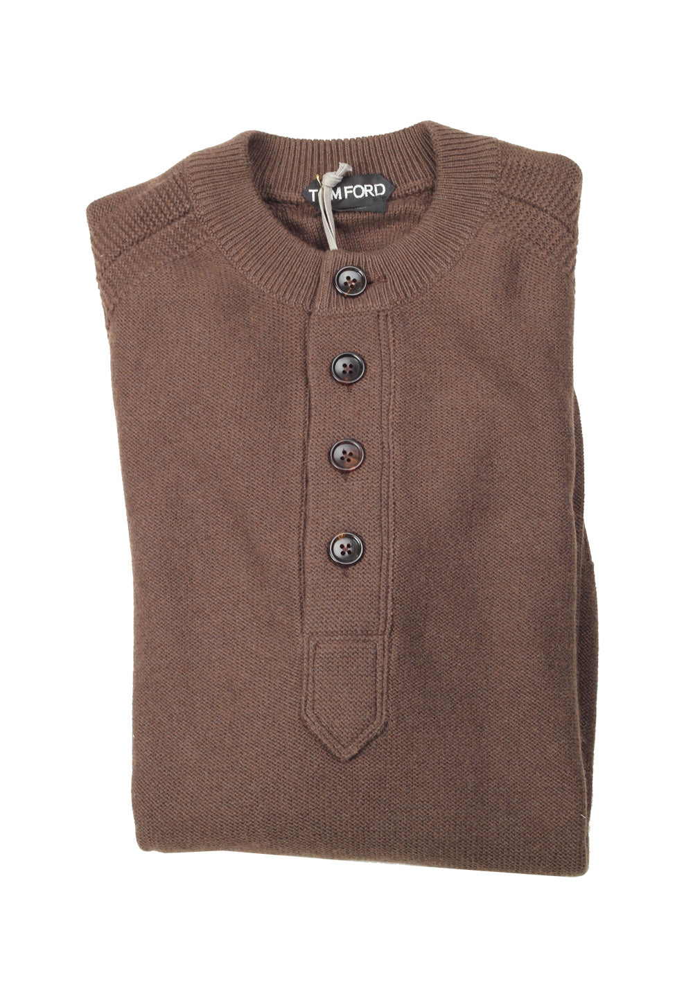 TOM FORD Brown Long Sleeve Henley Sweater Size 48 / 38R U.S. In Silk Cashmere Blend