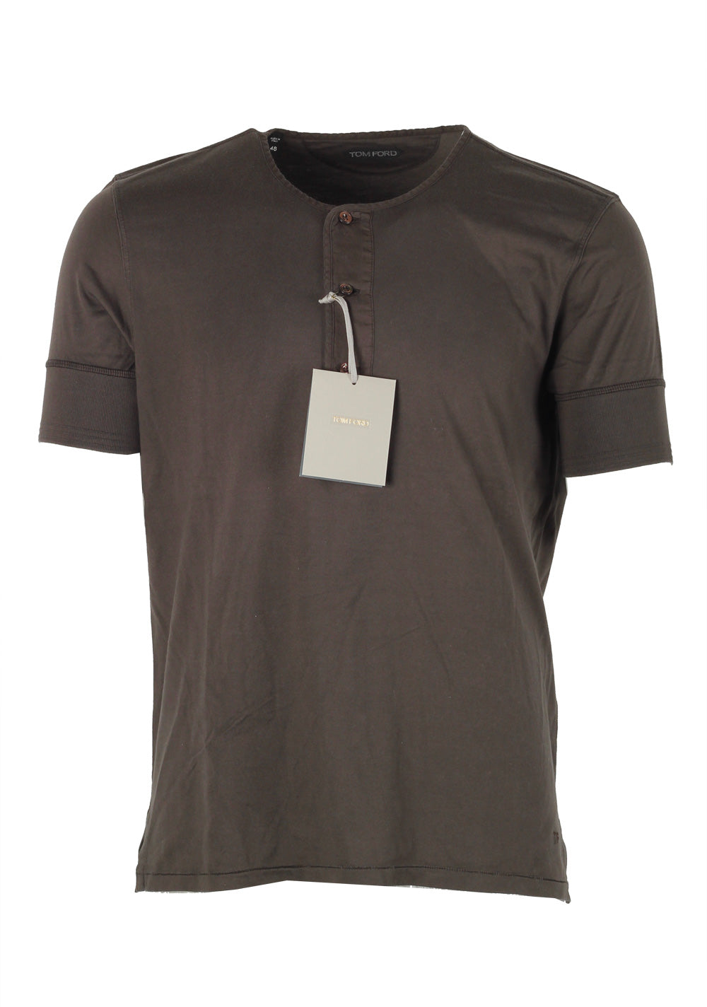 TOM FORD Green Short Sleeve Henley T-Shirt Size 48 / 38R U.S. In Cotton