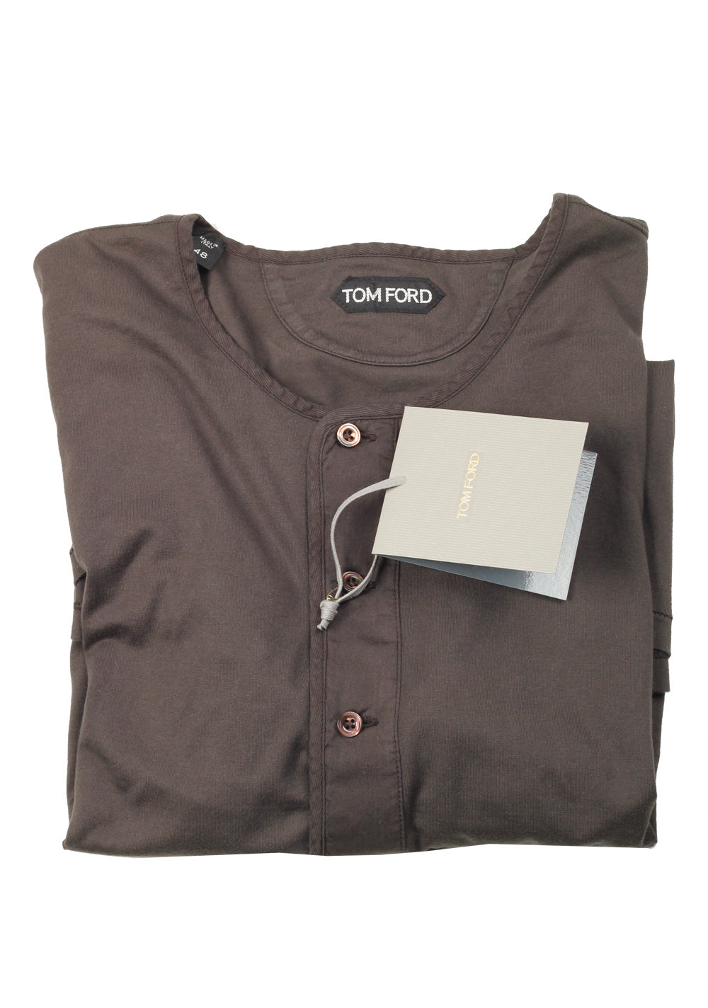 TOM FORD Green Short Sleeve Henley T-Shirt Size 48 / 38R U.S. In Cotton