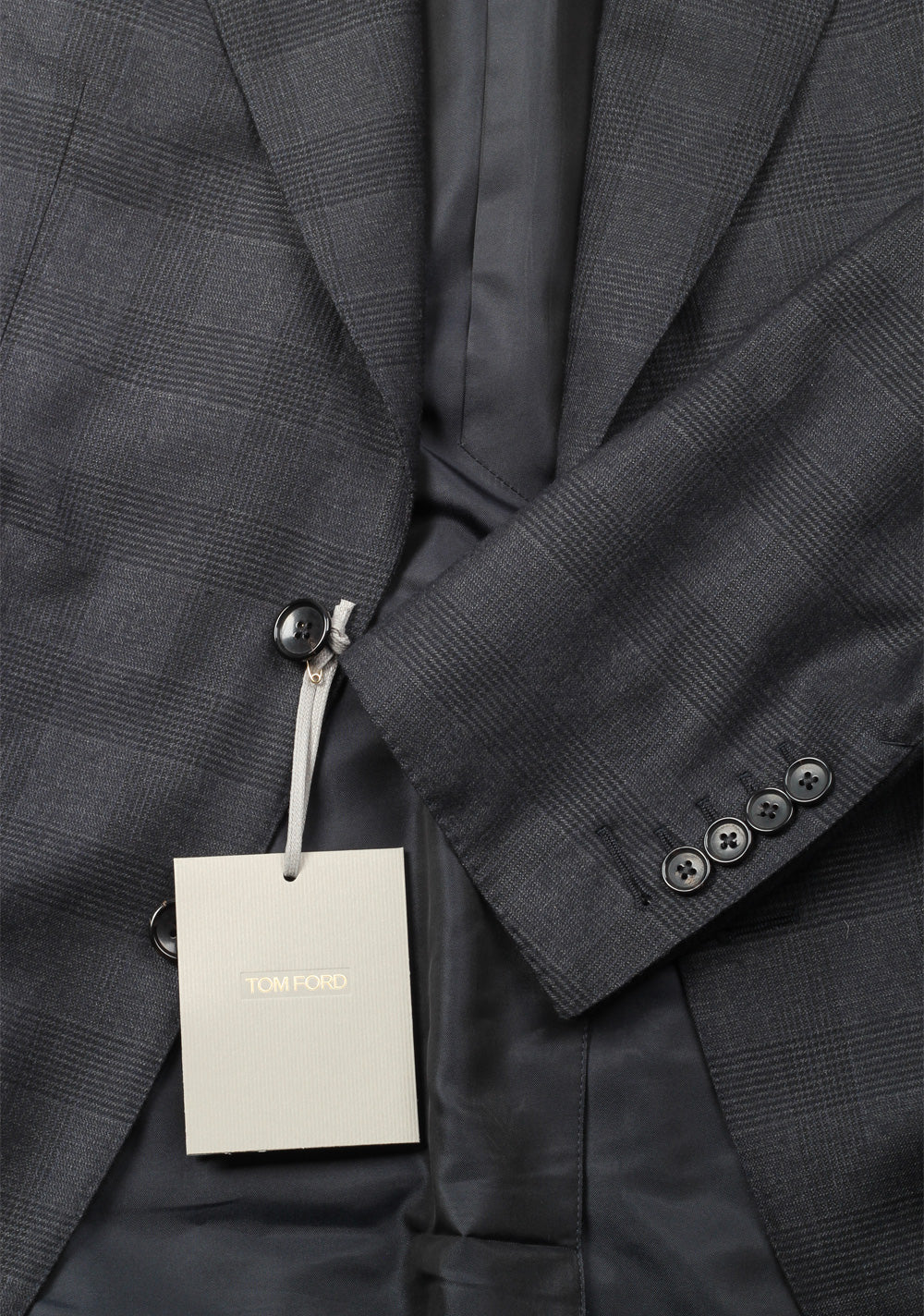 TOM FORD Shelton Checked Blueish Gray Suit Size 48 / 38R U.S. In Wool Silk