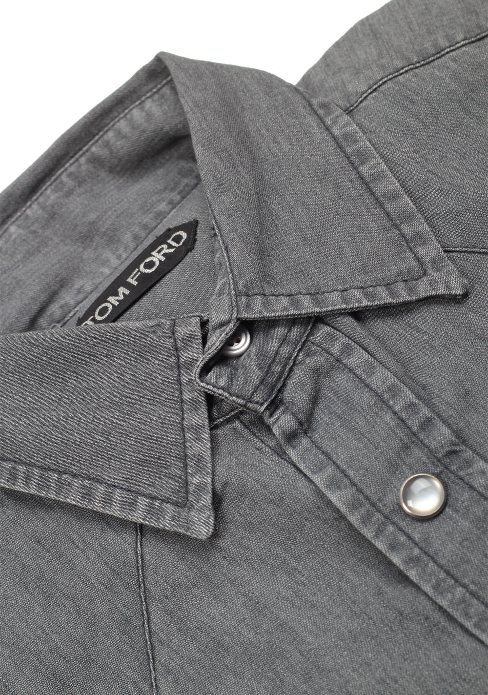 TOM FORD Solid Gray Denim Western Casual Shirt Size 38 / 15 U.S.