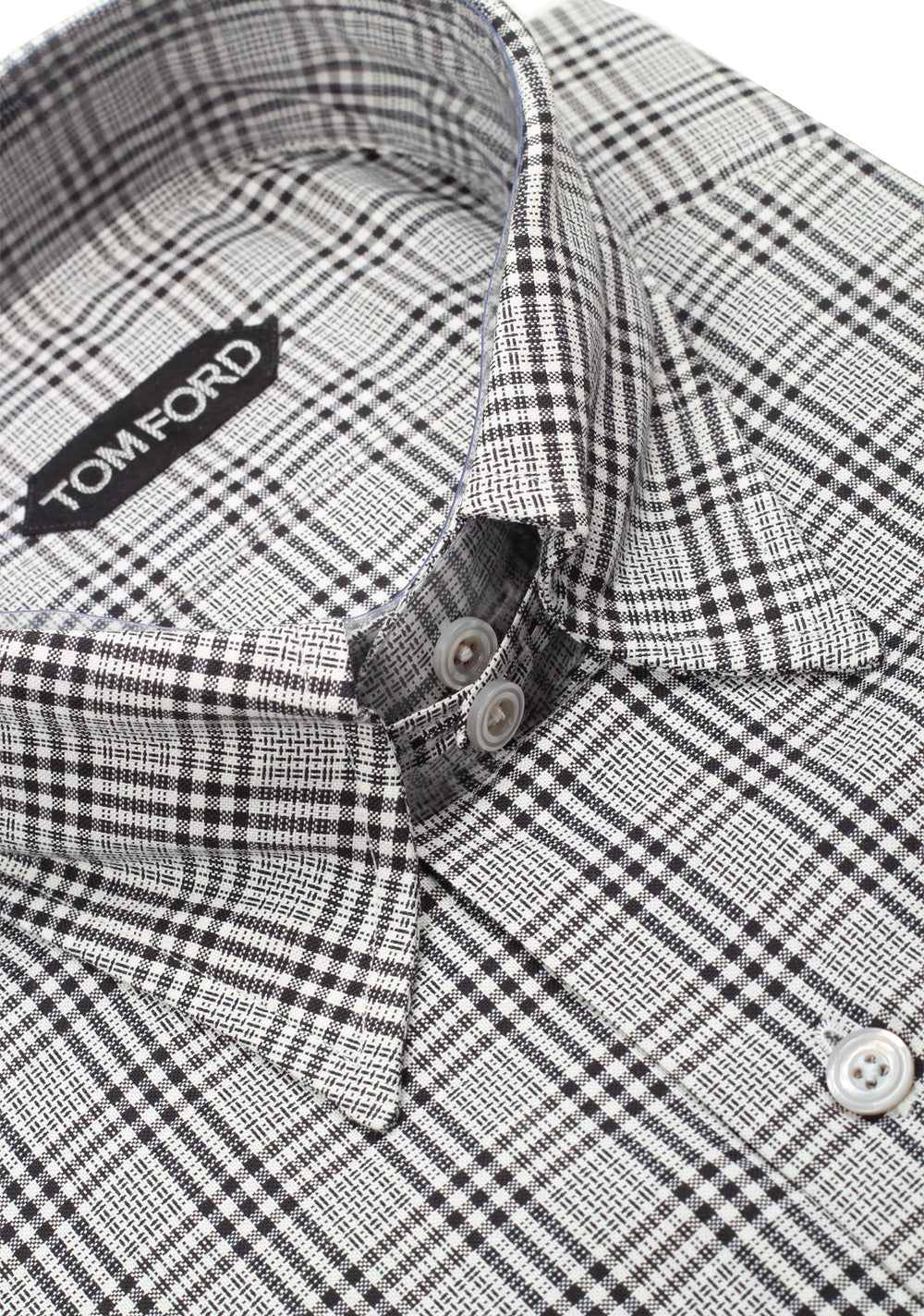 TOM FORD Checked Gray High Collar Dress Shirt Size 40 / 15,75 U.S.