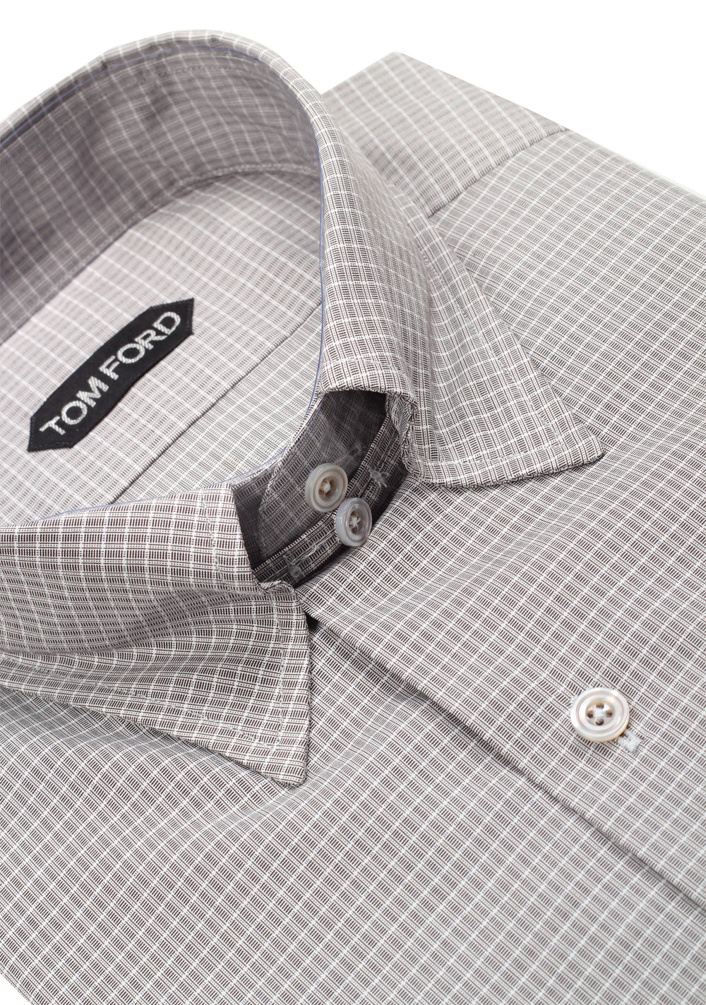 TOM FORD Checked Gray High Collar Dress Shirt Size 40 / 15,75 U.S.