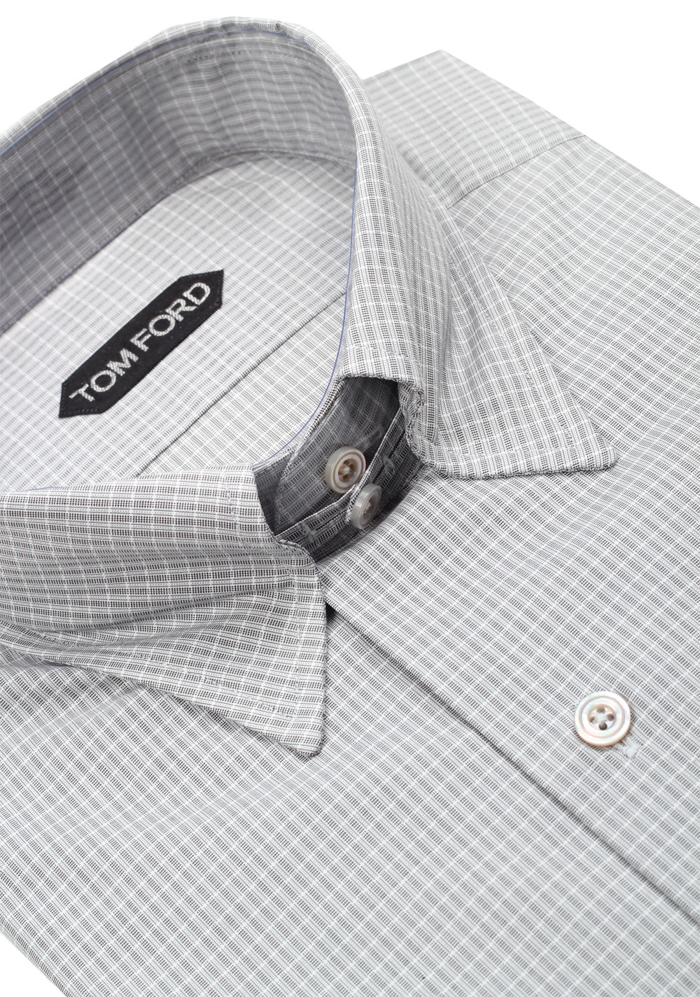 TOM FORD Checked Gray High Collar Dress Shirt Size 40 / 15,75 U.S.