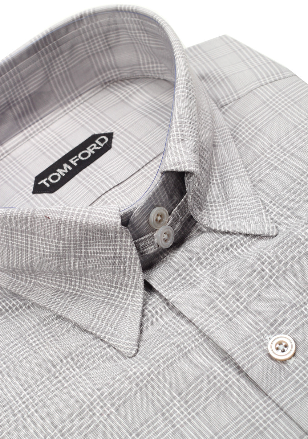 TOM FORD Checked Gray High Collar Dress Shirt Size 40 / 15,75 U.S.