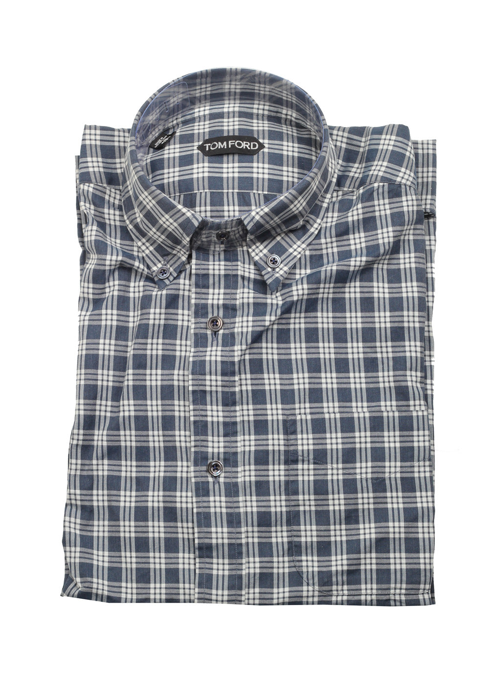 TOM FORD Checked White Blue Button Down Dress Shirt Size 40 / 15,75 U.S.