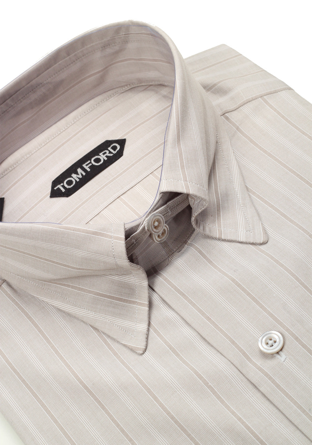 TOM FORD Striped Grayish Beige High Collar Dress Shirt Size 40 / 15,75 U.S.