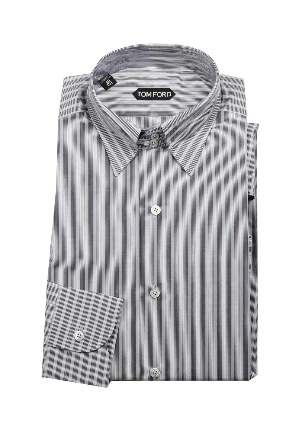 TOM FORD Striped Gray High Collar Dress Shirt Size 40 / 15,75 U.S.