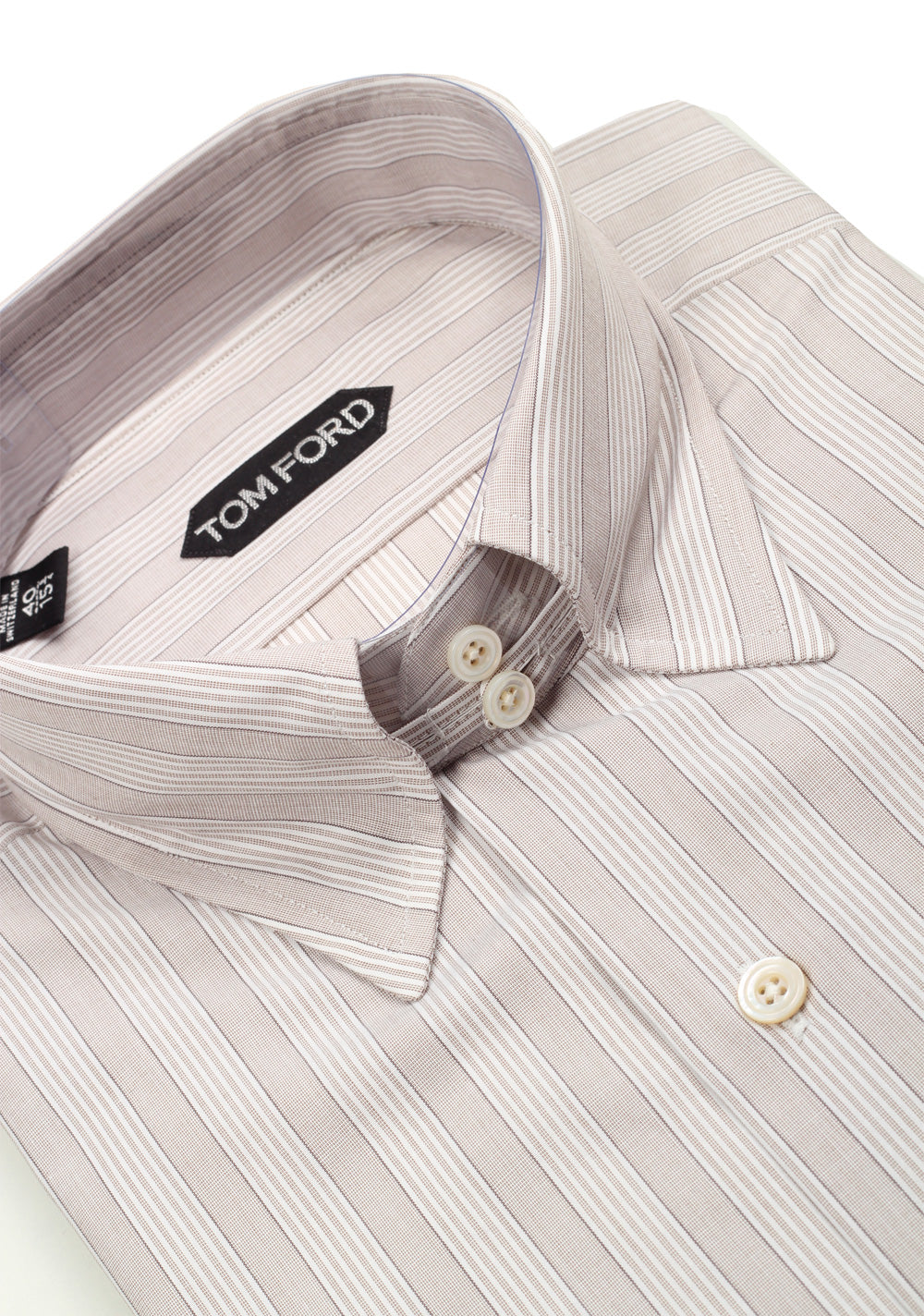 TOM FORD Striped Grayish Beige High Collar Dress Shirt Size 40 / 15,75 U.S.