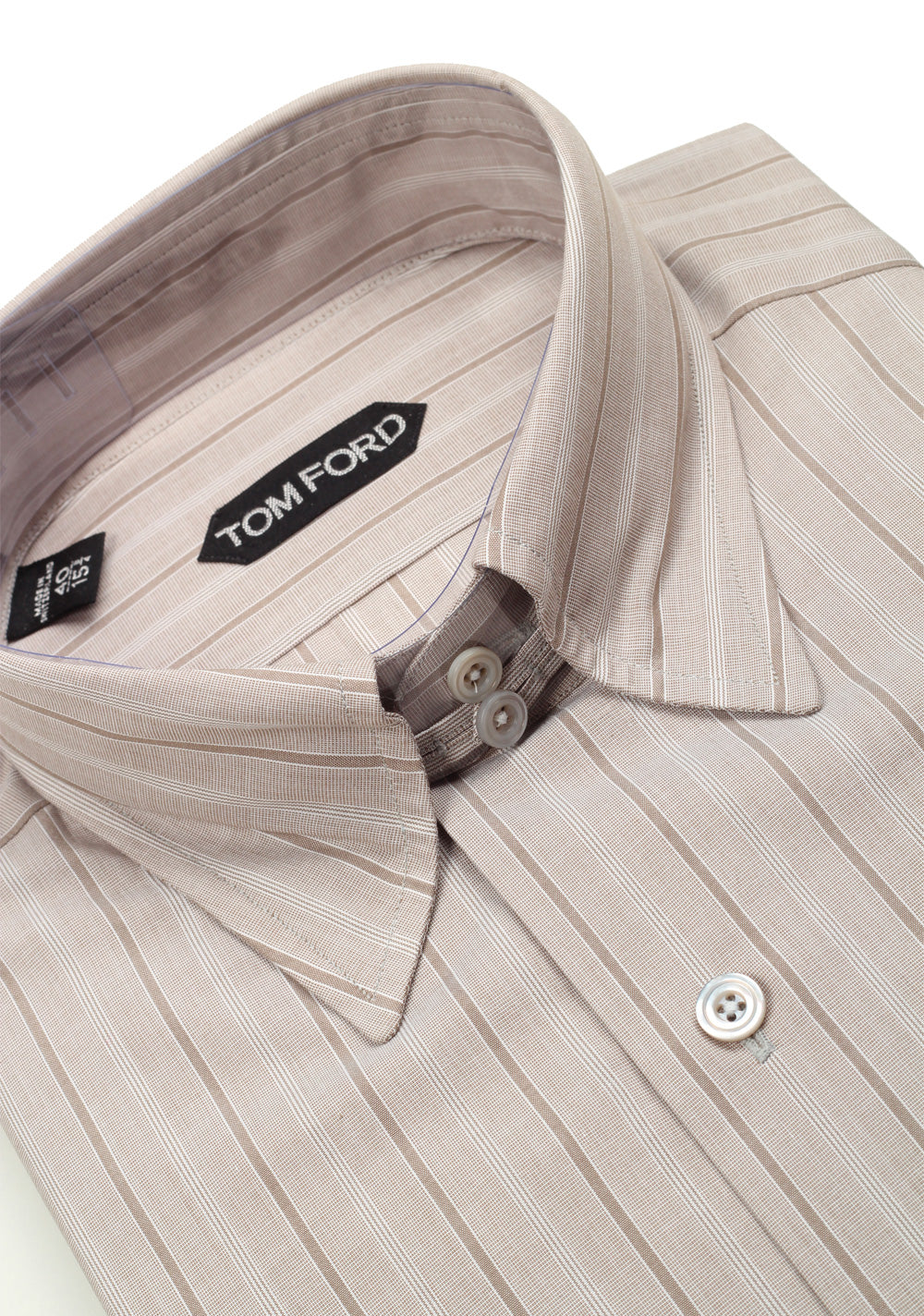 TOM FORD Striped Grayish Beige High Collar Dress Shirt Size 40 / 15,75 U.S.