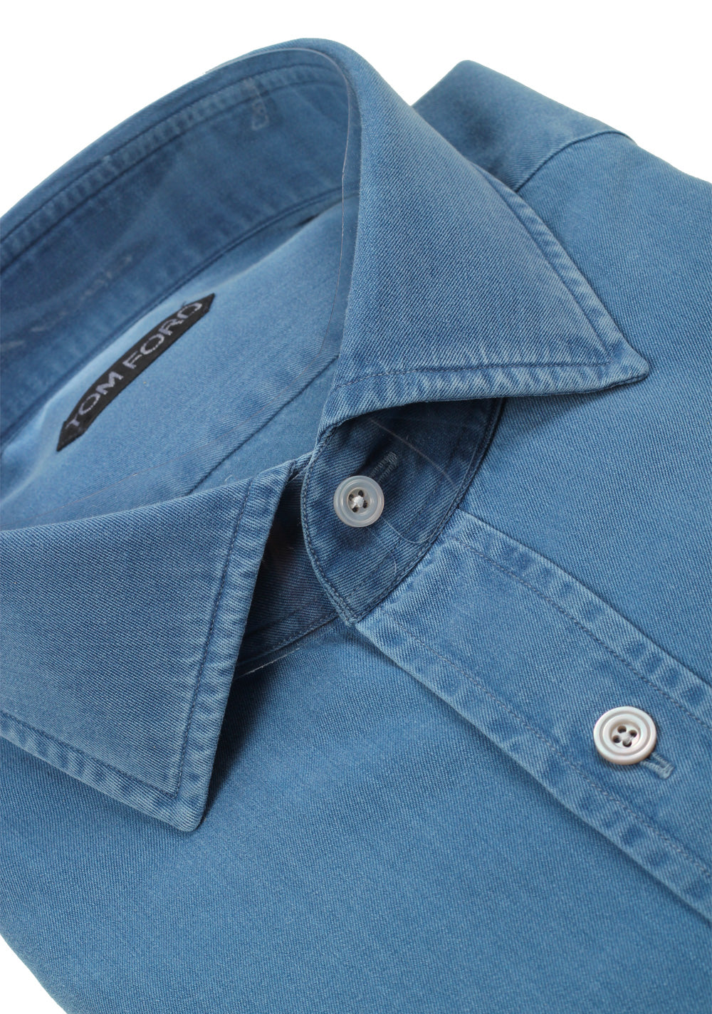 TOM FORD Solid Blue Denim Dress Shirt Size 41 / 16 U.S.