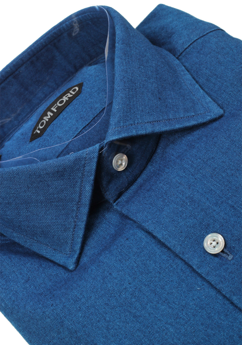 TOM FORD Solid Blue Denim Dress Shirt Size 41 / 16 U.S.