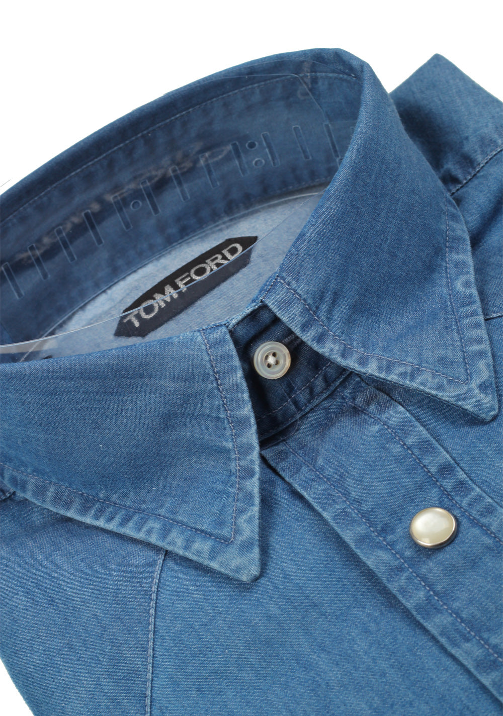 TOM FORD Solid Blue Denim Western Casual Shirt Size 39 / 15,5 U.S.