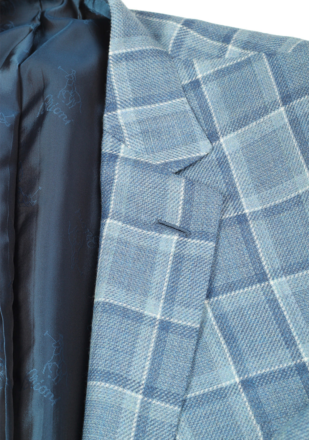 Brioni Colosseo Checked Blue Sport Coat Size 54 / 44R U.S. In Wool Silk