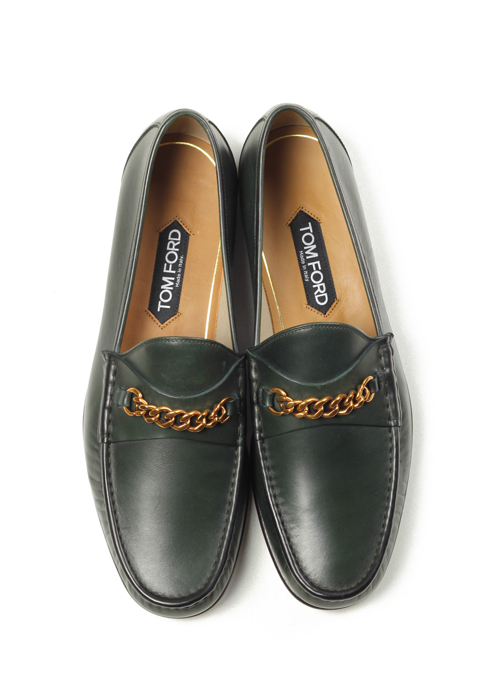 TOM FORD York Green Leather Chain Loafers Shoes Size 8 UK / 9 U.S.