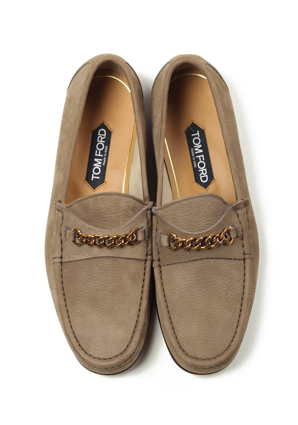 TOM FORD York Beige Nubuck Leather Chain Loafers Shoes Size 11 UK / 12 U.S.